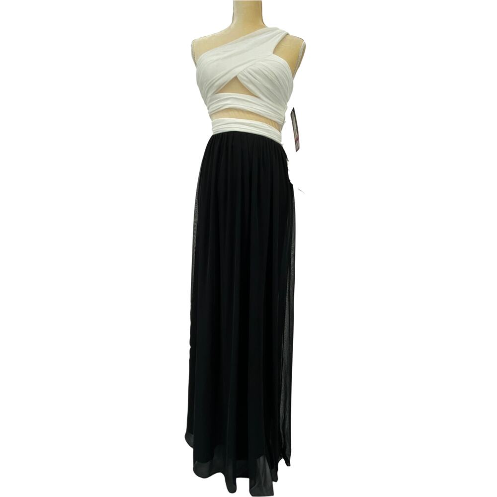 New BLONDIE NITES Single Shoulder Mesh Panel Formal Gown Missy Size 3